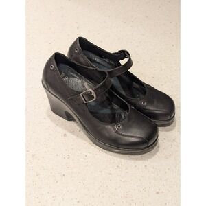 Dansko Fanny Wedge Mary Jane Shoes Black Leather Buckle Women's US‎ 8 EU 38